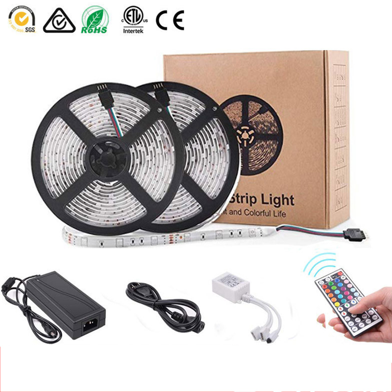 DC12V 16.4ft/5m 60LEDs/m 5050 44 Keys RF Remote Control LED Strip Light Kit, Changing Color Light Strip